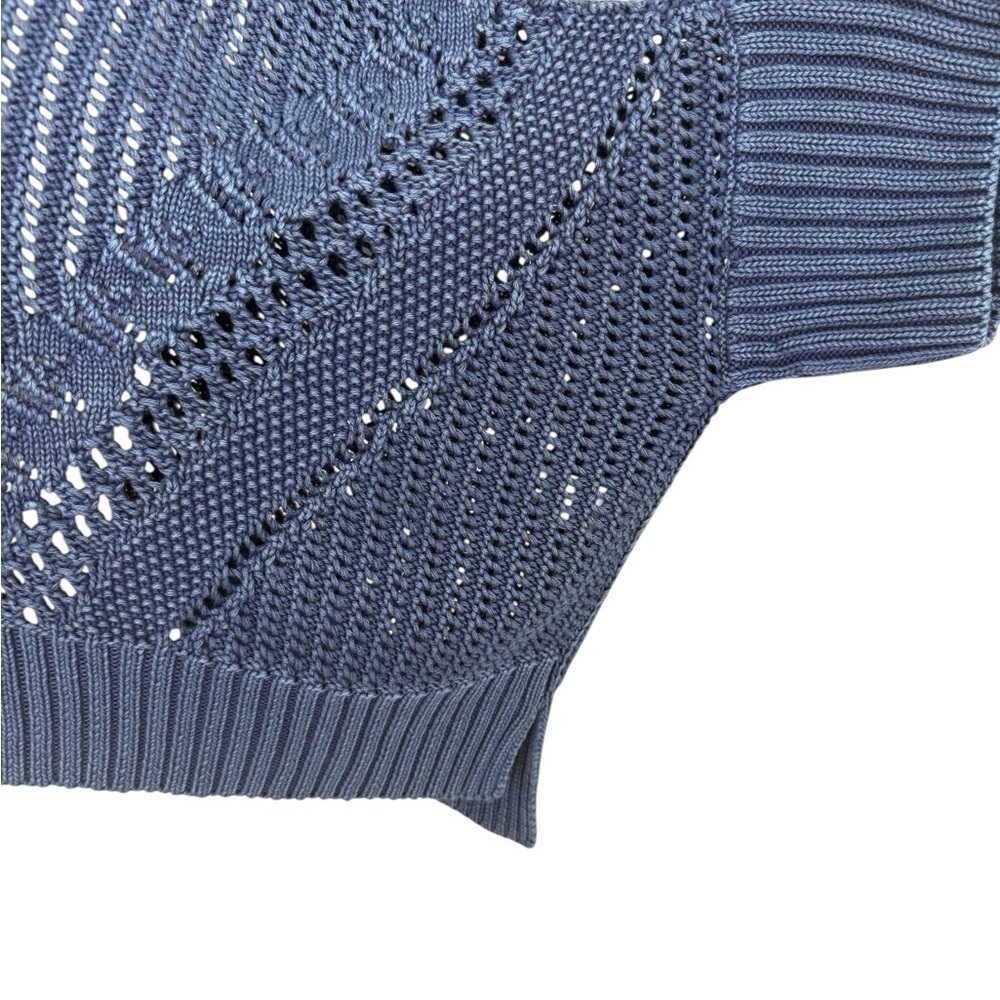 New Free People Point Polo Sweater Navy Open Knit Crochet Collar Slouchy S - Picture 6 of 8